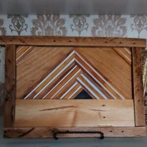 Handmade Rustic Wooden Mountain Art Framed Hardwoods Wall ,Shelf Leaner Only One